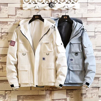 

Pop Spring Autumn Jacket Men Street Jacket Loose Hooded Man Coats And Jackets Japanese Outwear Nice