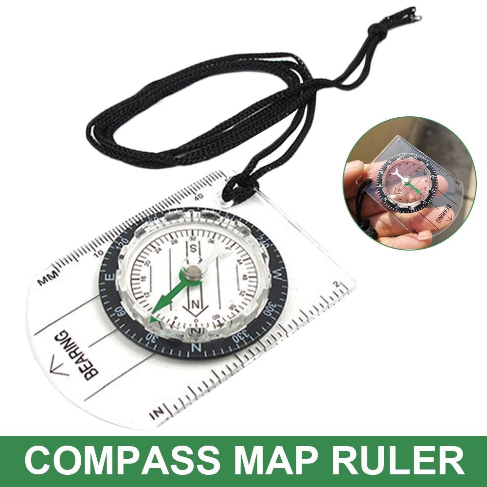 Description Picture 3 of itemOutdoor Mini Compass with Straight Rulers MM/INCH Hiking Map Scale Ruler Lanyard Camping Accessories
