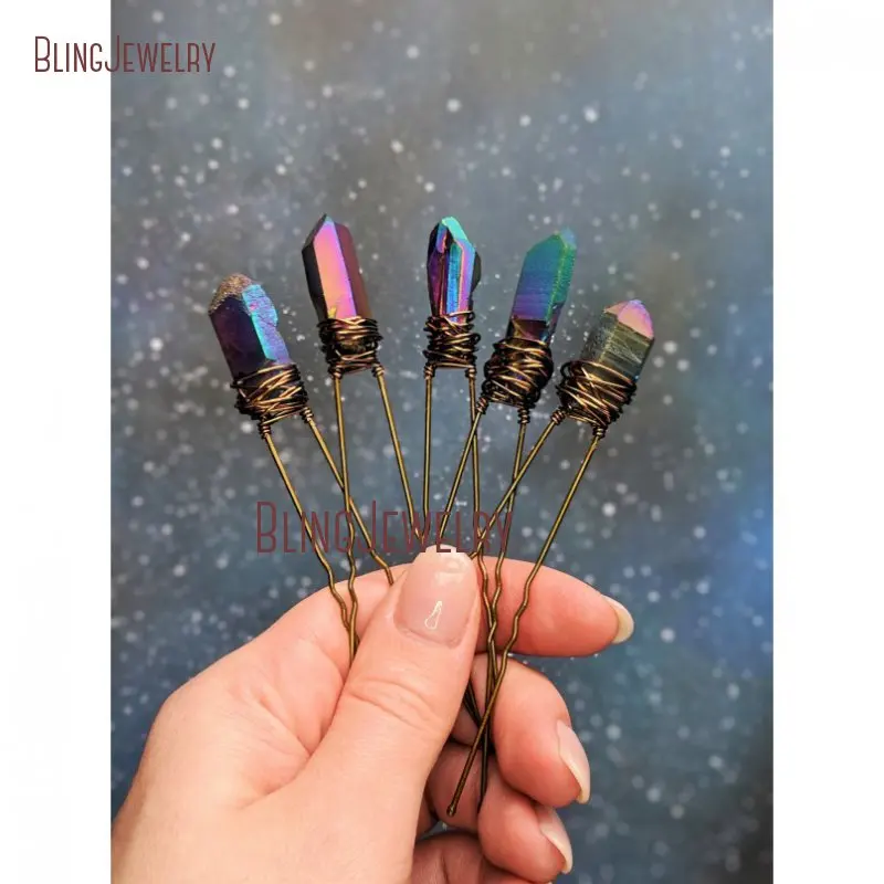 

Galaxy Crystal Hair Pins Rainbow Purple Quartz Hair Pin Raw Stone Hair Accessories HJ27800