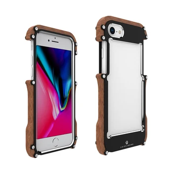 

R-JUST Luxury Wood Aluminum Metal Case Armor Defender Cover Protective Shockproof Dropproof Bumper Frame for iPhone 7/8 4.7 Inch