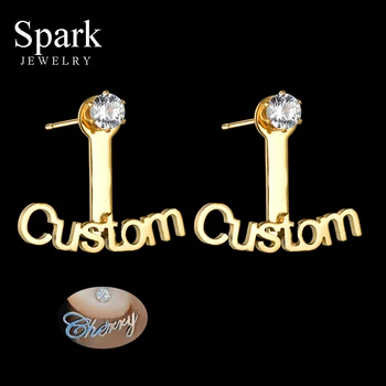 

Spark Cubic Zirconia Custom Name Stud Earrings Stainless Steel Personalized Cursive Nameplate Earrings For Women Birthday Gift