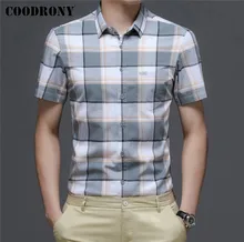 COODRONY – robe d'affaires à carreaux 100% coton pur pour hommes, tenue décontractée à manches courtes, nouvelle collection printemps été, haute qualité, C6066S