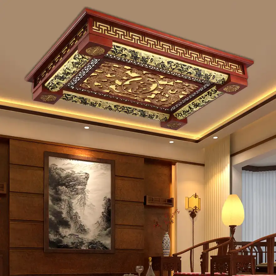 luces led de techo de madera china modernas lampara led rectangular de caja arte de madera solida antigua lamparas de techo de hotel y restaurante