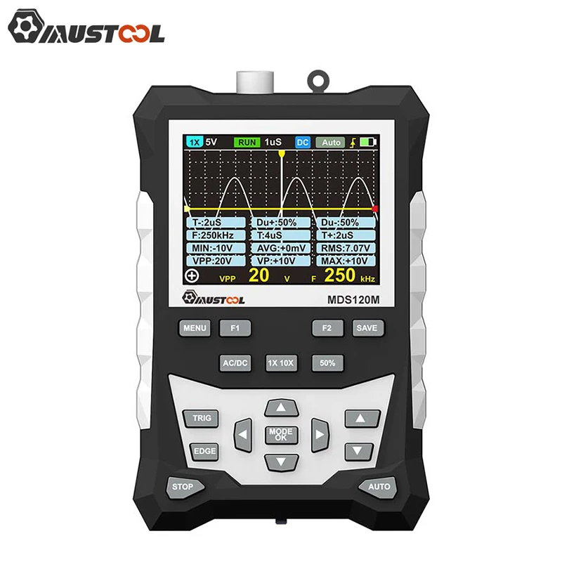 US $69.99 Mustool Mds120m Professional Digital Oscilloscope 120mhz Analog Bandwidth 500msS Sampling Rate 320x240 Lcd Screen With Backligh