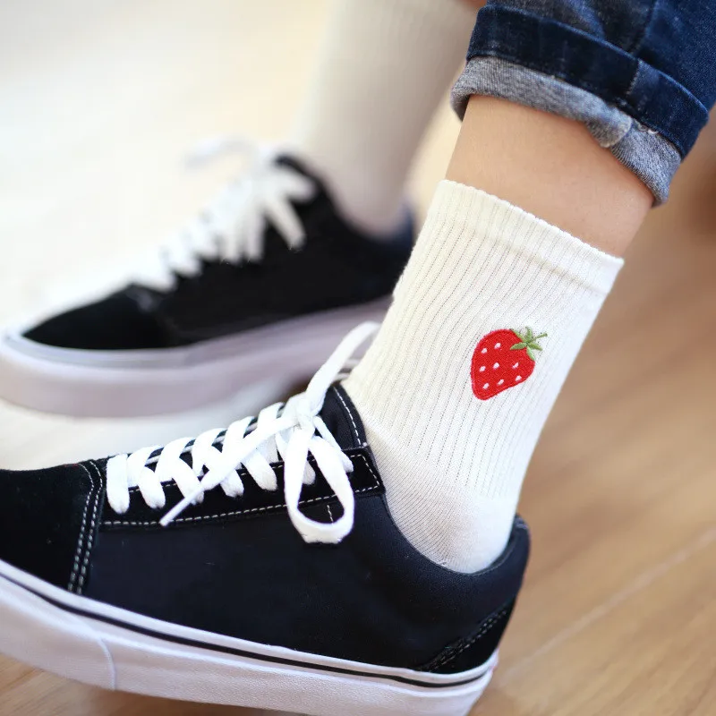 

Jeseca Embroidery Fruit Print Women Christmas Socks 2019 Autumn Winter Thick Warm Cotton Sock Girls Harajaku Vintage Streetwear