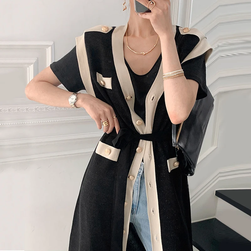 New Summer Sweater Women Dress Sleeveless Sweaters Knitted Dresses Womens Long Loose Maxi Oversize Knitting Robe Vestido