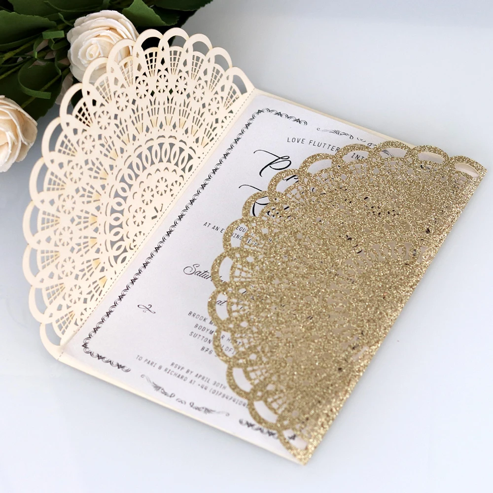  10pcs Wedding Invitations Lace Pattern Cards Laser Cut Paper Cards Announcement Greeting Postcards  - 4.00044E+12