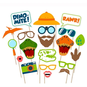 

20pcs/set Dinosaur RAWR Birthday Party Decorations For Kids DIY Funny Cartoon Animals Dino Photobooth Props Party Supplies Toys