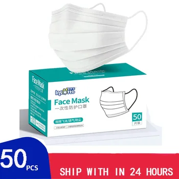 

50pcs White Adult mask 3 Layer Non-woven Mask Thickened Disposable Mouth Mask protect