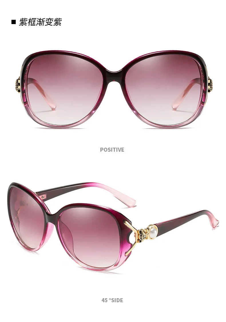 2023 Fashion Tea Gradient Sunglasses Women Ocean Metal Pearl Fox Head Lens Metal Curved Temples Sun Glasses Female UV400
