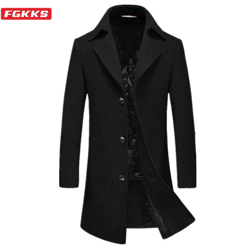 FGKKS Winter Wool Blend Coats Men Fashion Brand Men's Simple Slim Trench Coat Solid Color Long Section Wool Overcoat Male FGKKS Winter Wool Blend Coats Men Fashion Brand Men's Simple Slim Trench Coat Solid Color Long Section Wool Overcoat Male
