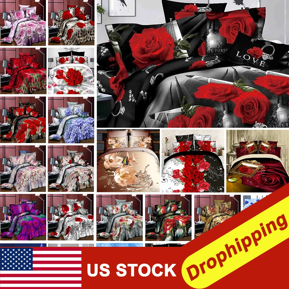 2019 новый роскошный комплект постельного белья Flower3/4 шт с принтом розы роскошное