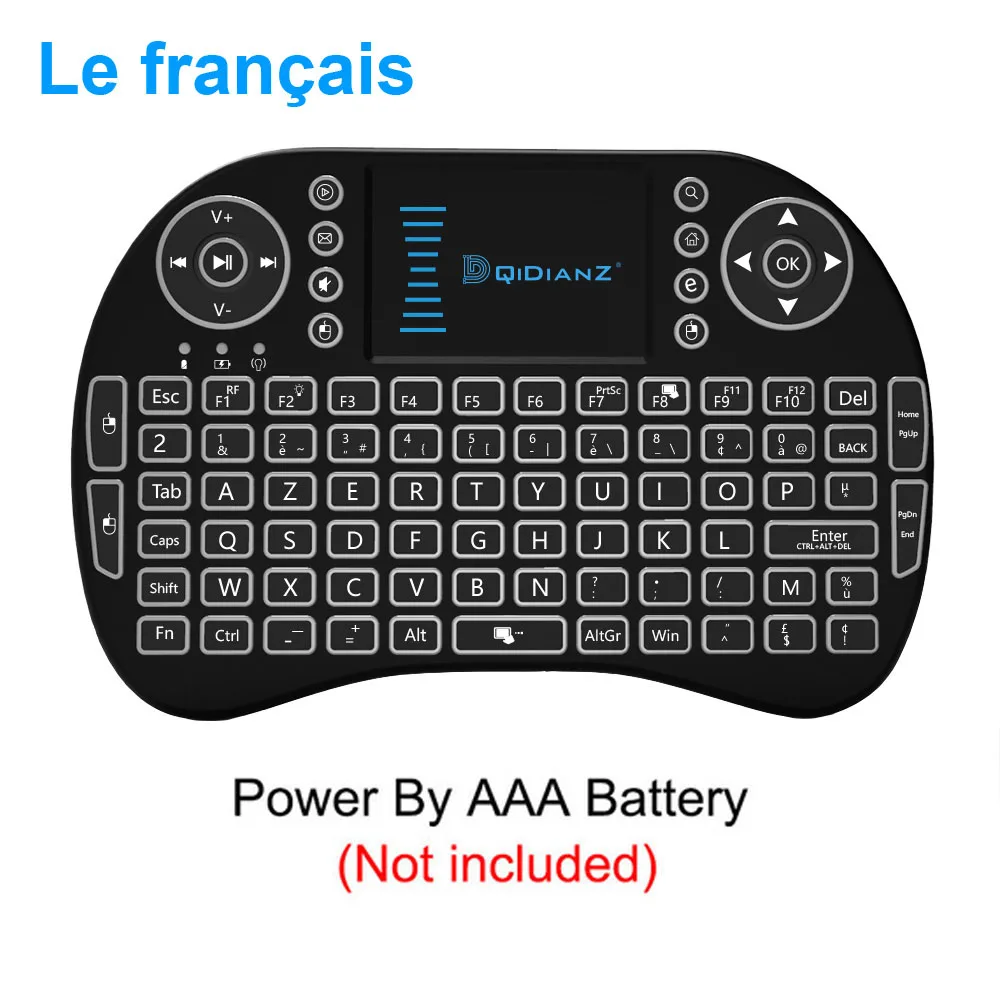 RU/ES/PT/FR 7 цветов светодиодный с подсветкой 2,4G I8 Мини Беспроводная игровая клавиатура с тачпадом мышь для Smart tv Box X96mini HK1 Mini H96 - Цвет: French