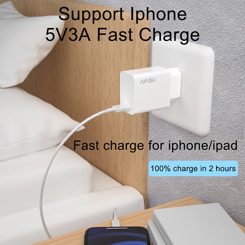 NAISU 24W Quick Charge QC 3.0 USB Charger Wall Mobile Phone Fast Charging Adapter For iPhone13 Huawei Samsung Xiaomi POCO X3 NFC