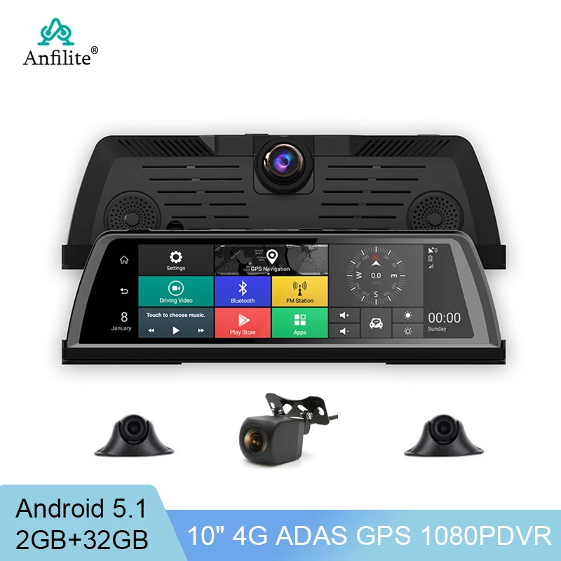 360° Panoramic Surveillance Dash Cam 10 Inch Android Car DVR GPS Navigation ADAS Auto Recorder 4 Cameras HD Night Vision Dashcam |
