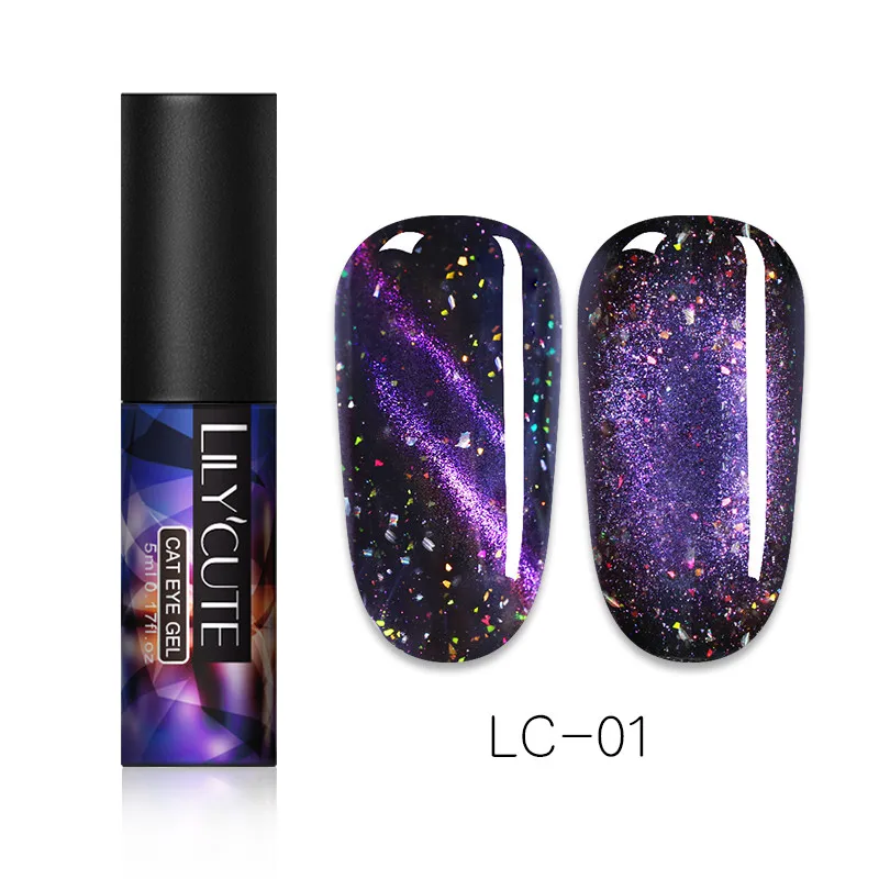 LILYCUTE, 5 мл, Auroras, кошачий глаз, УФ-гель для ногтей, блестящий, магнитный, фиолетовый, сияющий, замачиваемый, УФ светодиодный, Гель-лак, дизайн ногтей - Цвет: luminous LC-01