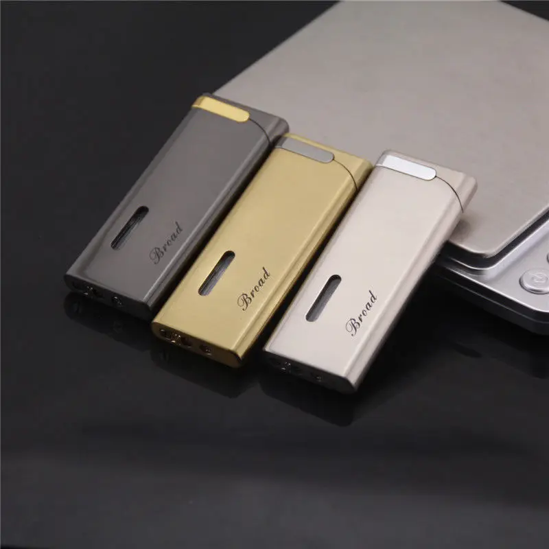 

Flat thin Metal Lighters Windproof Butane Gas Lighter Cigar Butane Lighters Cigarette Lighter Red Flame Small Portable Lighter