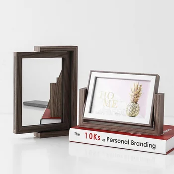 

Creative Whirling Solid Wood Mirror Photo Frame Home Decoration Crafts Birthday Gifts Figurines Modern Handcrafts Desk Decor