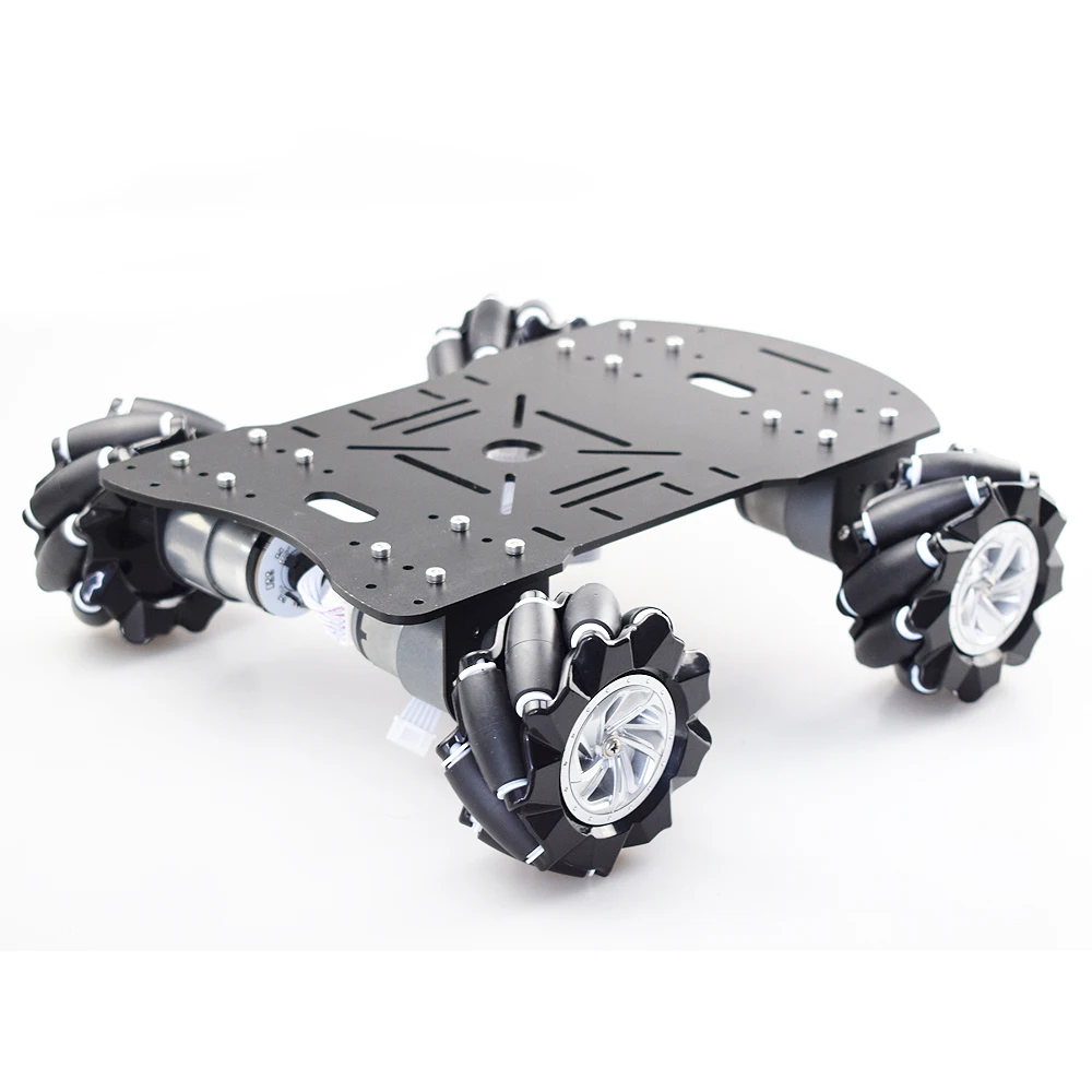 Baratos Moebius 4WD 80mm Mecanum rueda Robot coche chasis Kit con cc 12V codificador Motor para Arduino Raspberry Pi DIY proyecto vástago juguete