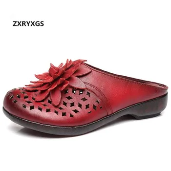 

Best Sale 2020 New Classic Top Cowhide Hollow Flower Women Slippers Fashion Sandals Summer Women Leather Splippers Flat Sandals