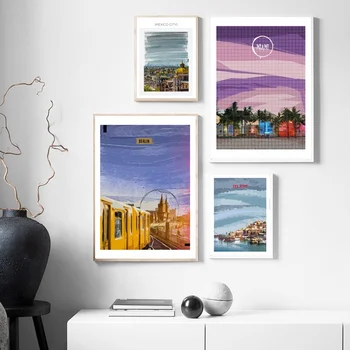 

MEXICO CITY watercolor poster MIAMI Berlin TEL AVIV Canvas Art Print Wall Pictures for Living Room No Frame