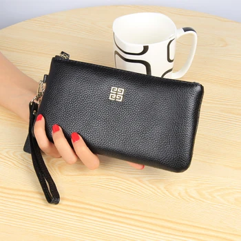 

Wristlet Wallet Purse Genuine Leather Litchi pattern Wallet Female Long Zipper Women Wallets Card Holder Clutch Ladies Wallets