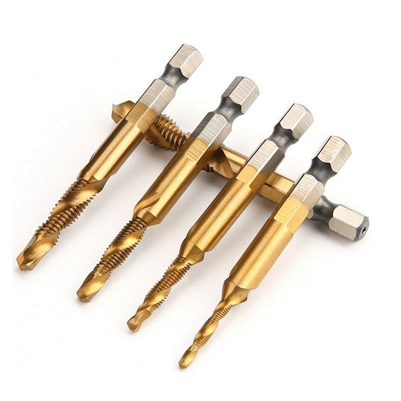 6 Pz Codolo Esagonale Titanio Placcato Hss Filettatura Vite Metrica Compound Tap Punte Da Trapano Macchina A Vite M3 M4 M5 M6 M8 M10 Utensili Manuali