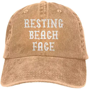 

Unisex Adults Vintage Washed Baseball Cap Adjustable Dad Hat - Resting Beach Face Black