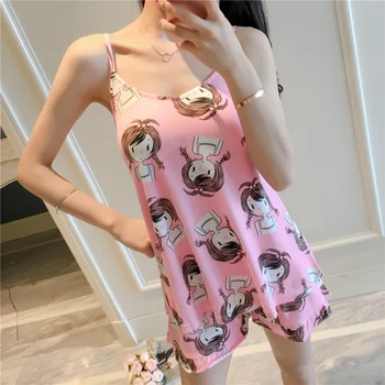 

Sleeveless Women's Pajamas Set Sweet Sleepwear Cartoon Printed 2Pcs Home Suit Female Lingerie Summer Nightwear Fashion