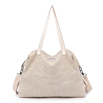 

Women Corduroy Tote Ladies Casual Solid Color Shoulder Bag High Capacity Foldable Reusable Women Shopping Beach Bag