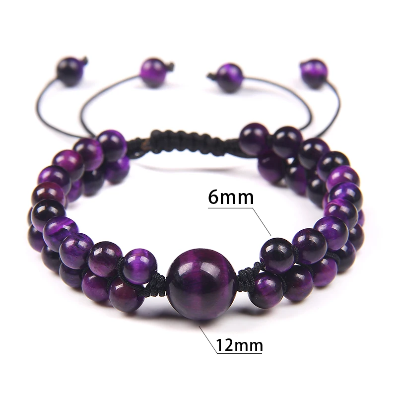 Natural Stone Handmade Braided Double Tiger Eye Bracelet Adjustable Energy Healing Colorful Beaded Bracelet For Men Fine Gifts - Image 3