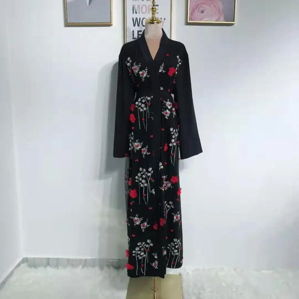 LR274-1 Abayas женская мусульманская одежда с цветочным принтом модные бандажные платья Хиджаб Макси мусульманское платье Бангладеш Кафтан Дубай