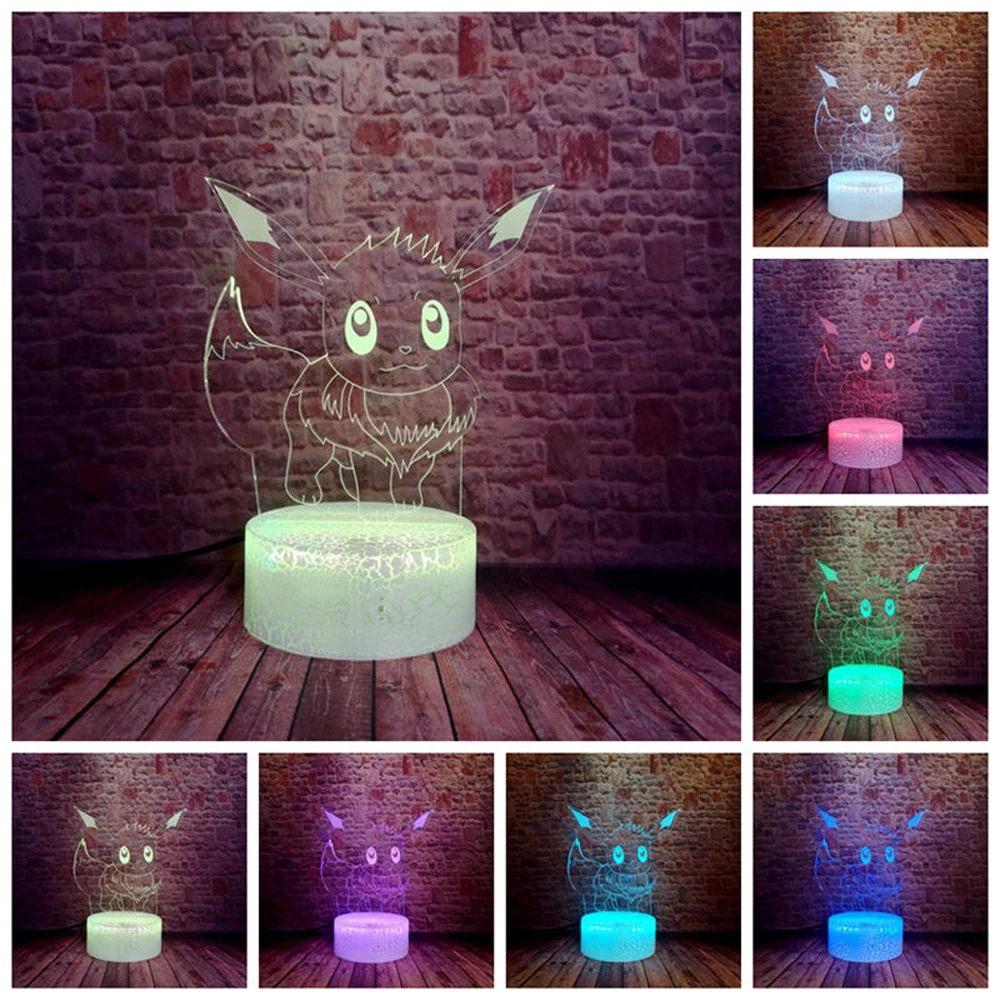 Покемон игра фигурки Flareon Eevee мультфильм 3D ночник RGB 7 видов цветов Изменение
