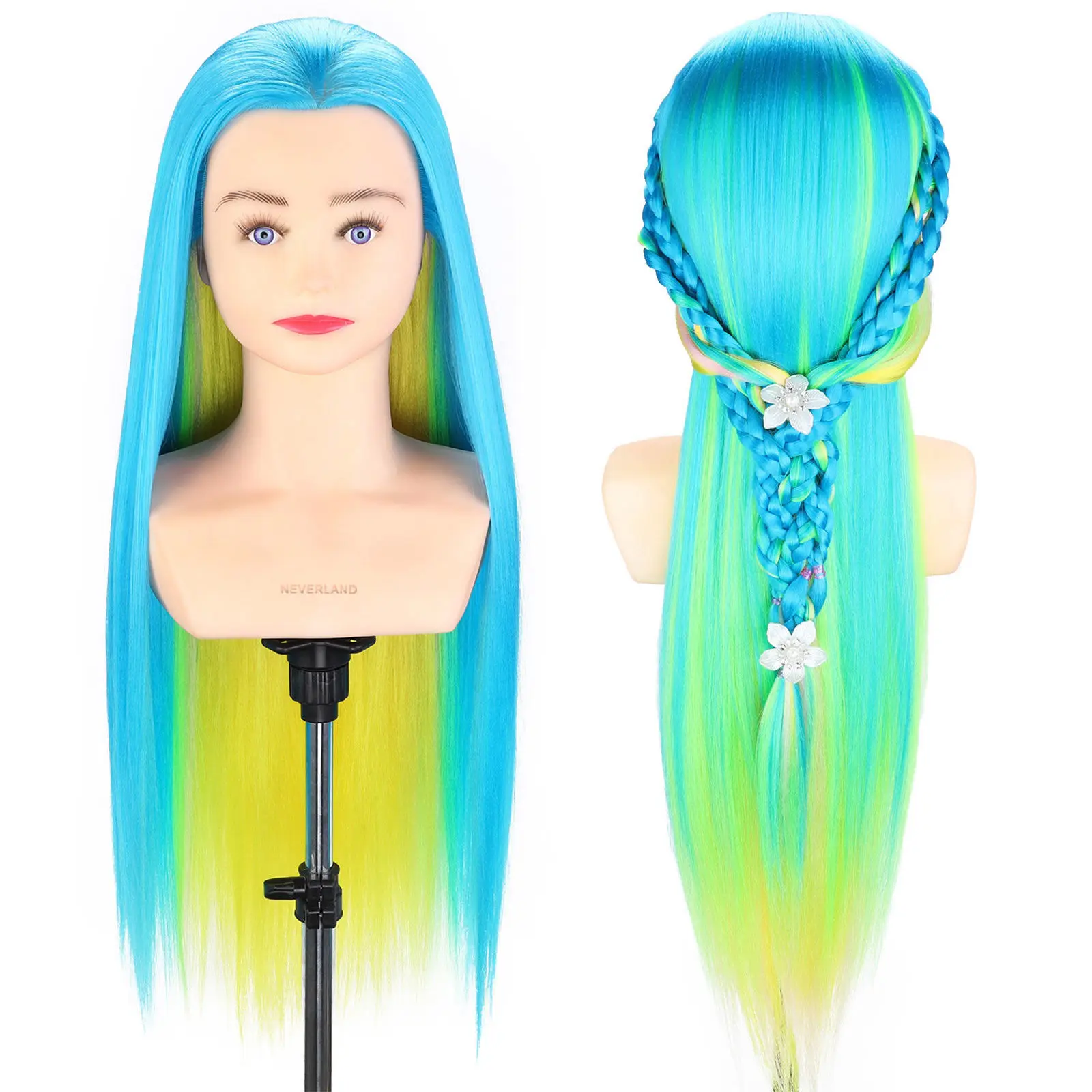 

Neverland Hair Head 26''-28''Rainbow Blue Training Head with Practicing Hairdressing StylingShoulder Cosmetology Mannequin Head
