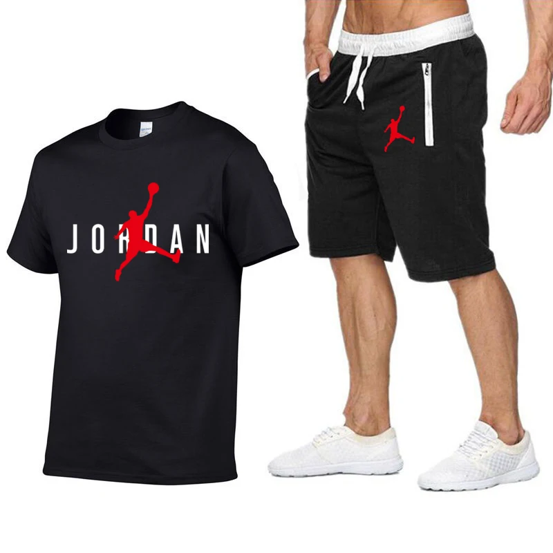 Conjunto de camiseta y pantalones cortos deportivos para hombre, Camiseta de algodón de alta calidad, conjunto deportivo para correr, jordan-23, novedad de verano 2021