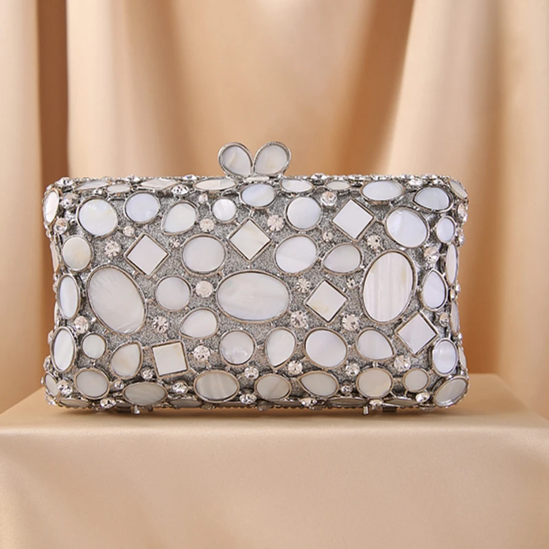 Bolso de mano con carcasa plateada para mujer, cartera de mano con cristales de calidad para boda y fiesta, bolso de mano mujer| | - AliExpress