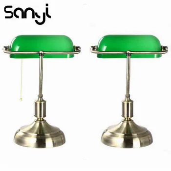 

Sanyi Pull/Button Switch Table Lamp Retro Fashion Desk Lamp for Bar/Bank/Living Room Green Glass Desk Light Good Stability