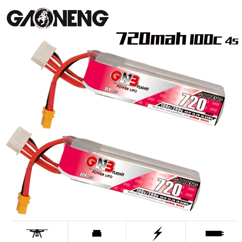 10PCS/SET 15.2V GAONENG GNB 720mAh 100C MAX 200C 4S HV XT30 Plug Lipo Battery for RC FPV Racing Drone Tinywhoop Frame Kit