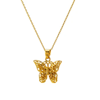 Gold Color Hollow Butterfly Pendant Necklace for Women Men Link Chain Wedding Birthday Hip-hop Punk Jewelry