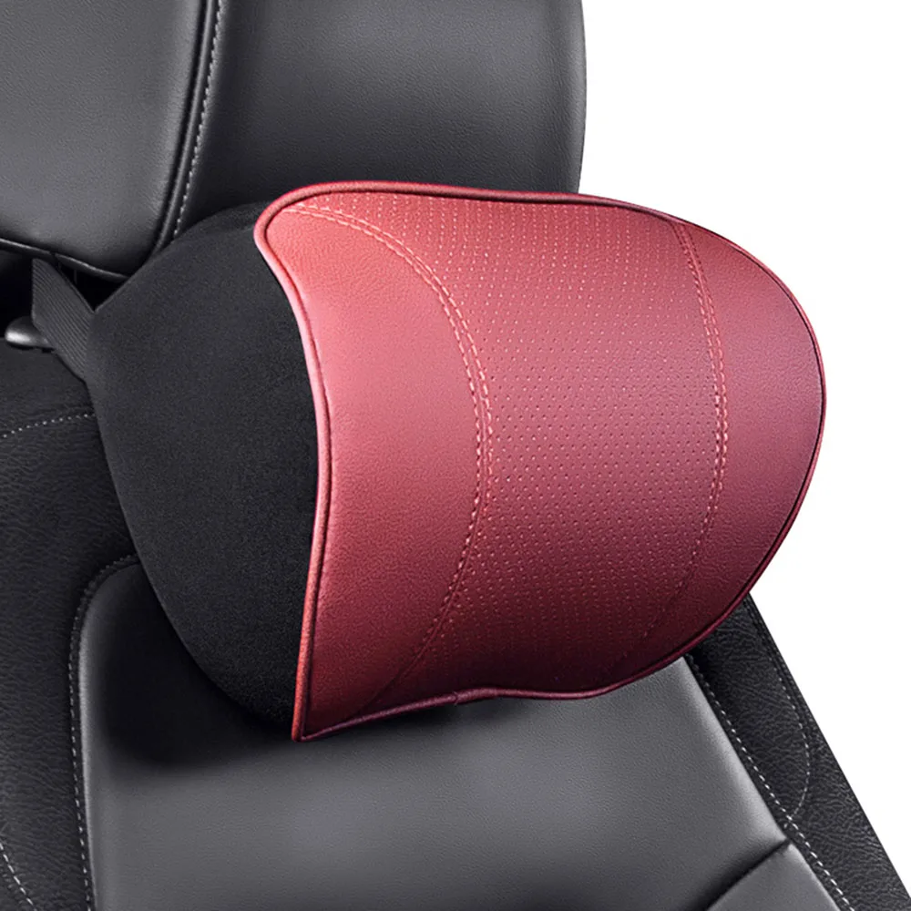 JINSERTA искусственная кожа автомобильная подушка для шеи Автоматическая спинка для сиденья Поддержка головы Поясничный Отдых Подушка для путешествий подголовник для универсального автомобиля аксессуары - Цвет: Red-Neck