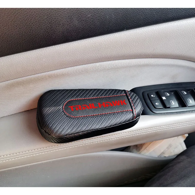 Автомобильный Стайлинг для Jeep Trailhawk, 1 шт., углеродное волокно, кожа, подушка для ног, наколенник, подлокотник, Накладка для интерьера, автомобильные аксессуары