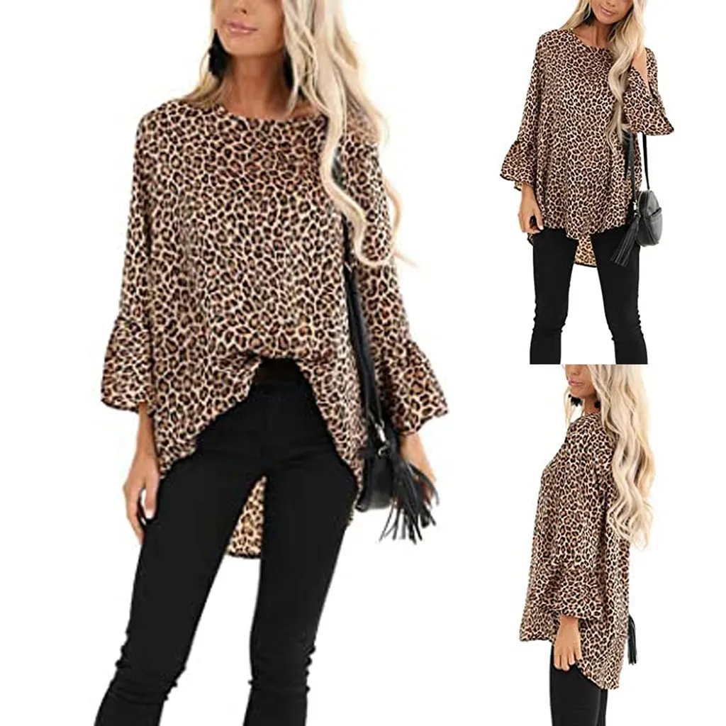 

2020 Winter New Style Blouse Long Sleeve Casual Leopard Print Round Neck Shirt Top Fashion Clothing Blouse