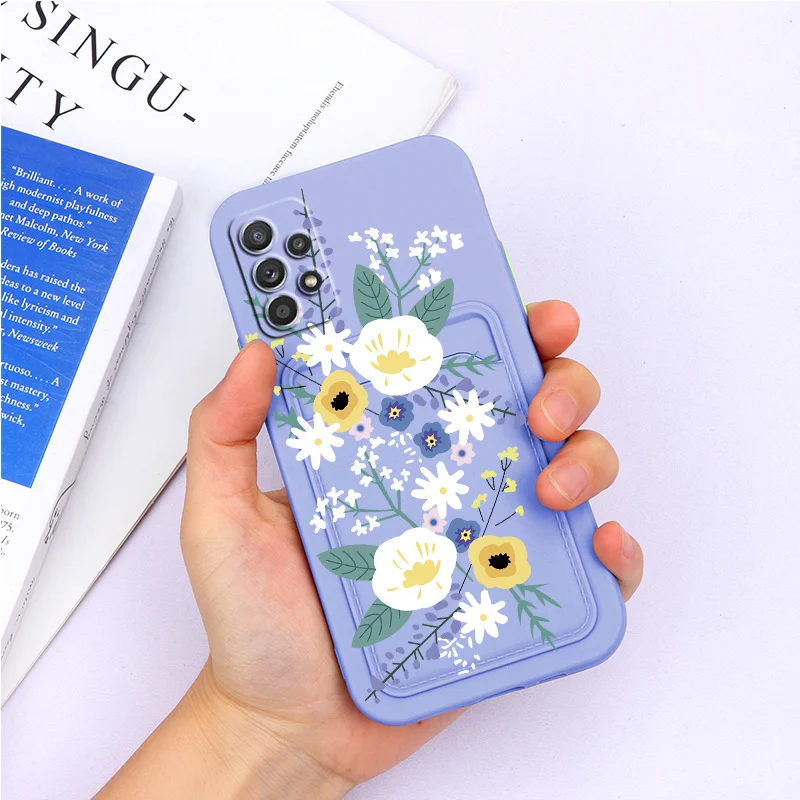For Samsung A52 Case Soft TPU Silicone Wallet Card Holder Back Cover For Samsung Galaxy A 52 a52 4G 5G Flower Shell Fundas Couqe silicone case samsung Cases For Samsung