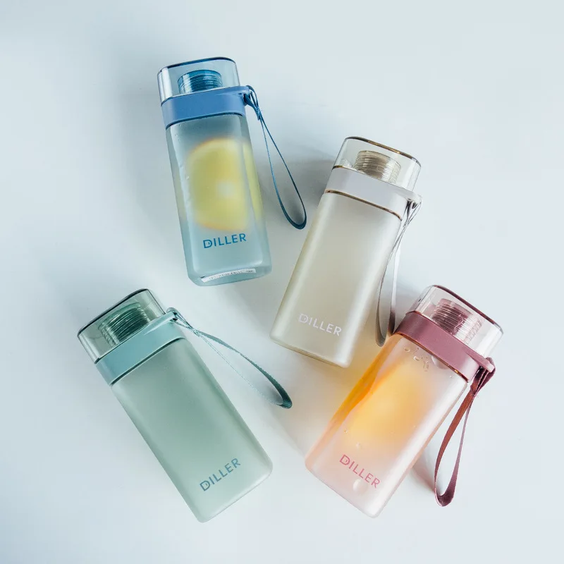 

Creative Trend Students Dull Polish Square Plastic Cup with Rope Handle Portable Students Portable Bottle Female Sports Cup