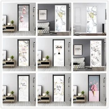 

Marble Door Sticker PVC Self-adhesive Stick Wallpaper 3D Waterproof Poster Flower Sea Wall Art Abstract Geometry Mural Decals