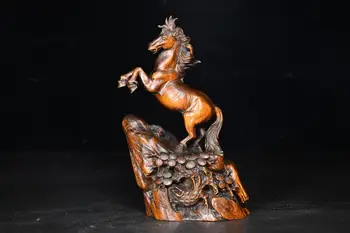 

Home Decor 6" China Collection Old Boxwood Chinese Zodiac Horse Statue Mount immediately run Implication Success
