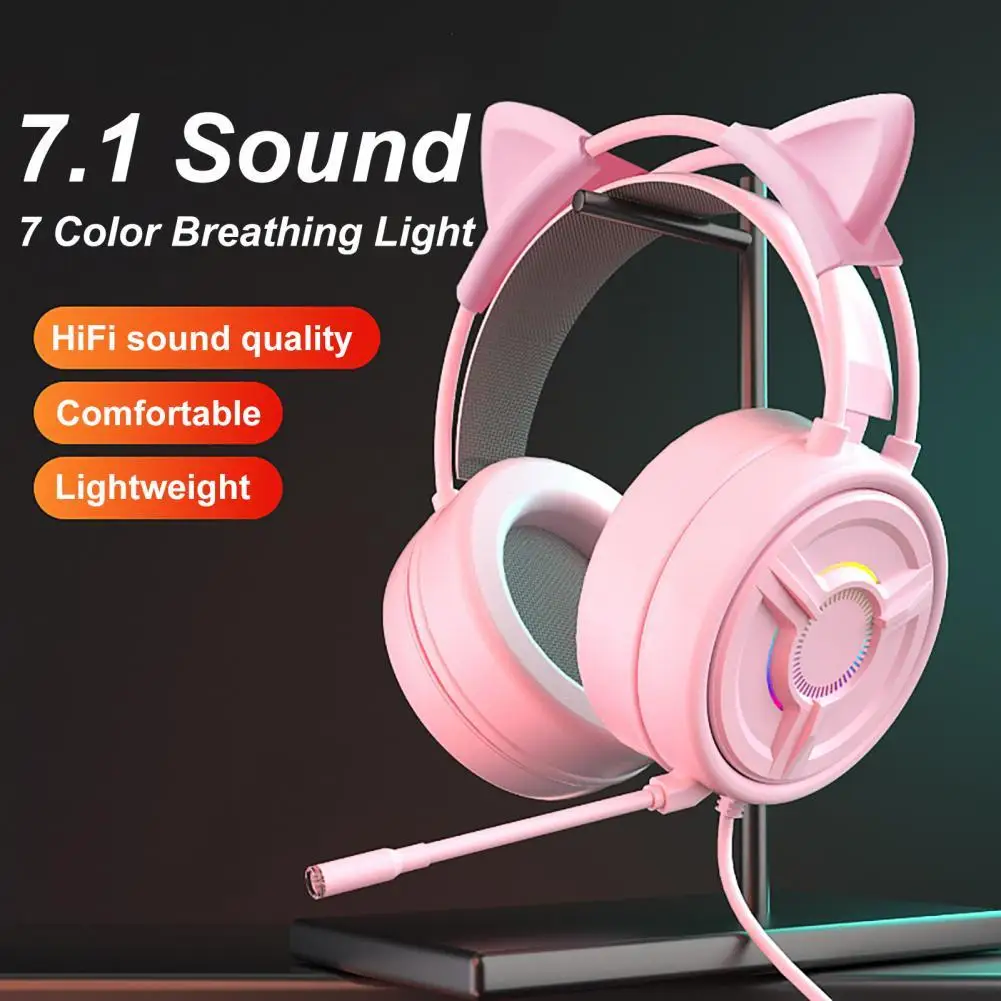 BLUELANS New Head-mounted Wired Headphone Stereo Sound Effect Noise Reduction Cat Ear Shape HiFi Gamer Earphone Music Headset
