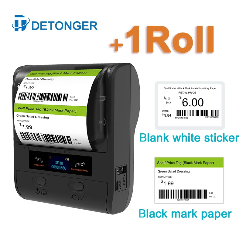 

DETONGER DP30S 30-80mm Mini Portable Thermal Printer BT Barcode Hand Multifunctional Price Label Sticker Maker Android / iOS