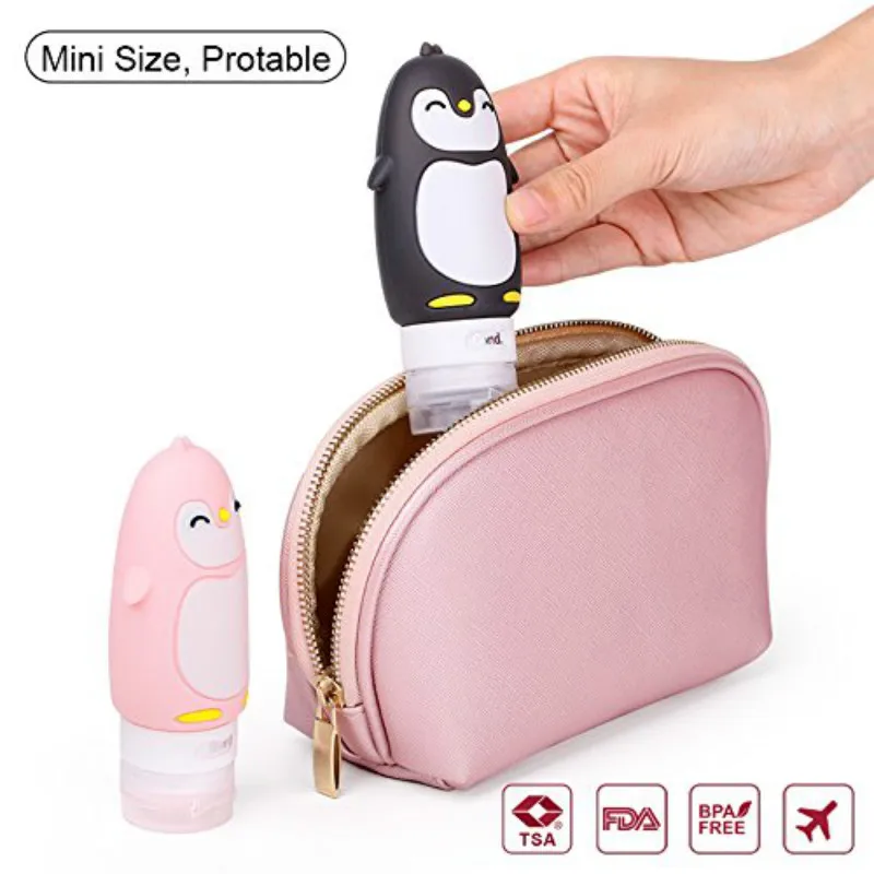 4Pcs 90ml Leakproof Silicone Travel Bottles Accessories Set Refillable Cute Penguin Travel Containers for Shampoo Liquids Cream spray bottle,refillable bottle,shampoo dispenser