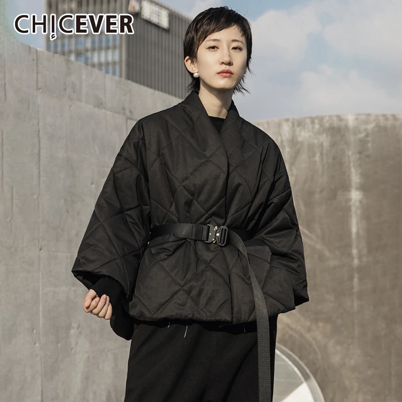 CHICEVER винтажные Необычные парки для женщин стоячий воротник длинный рукав